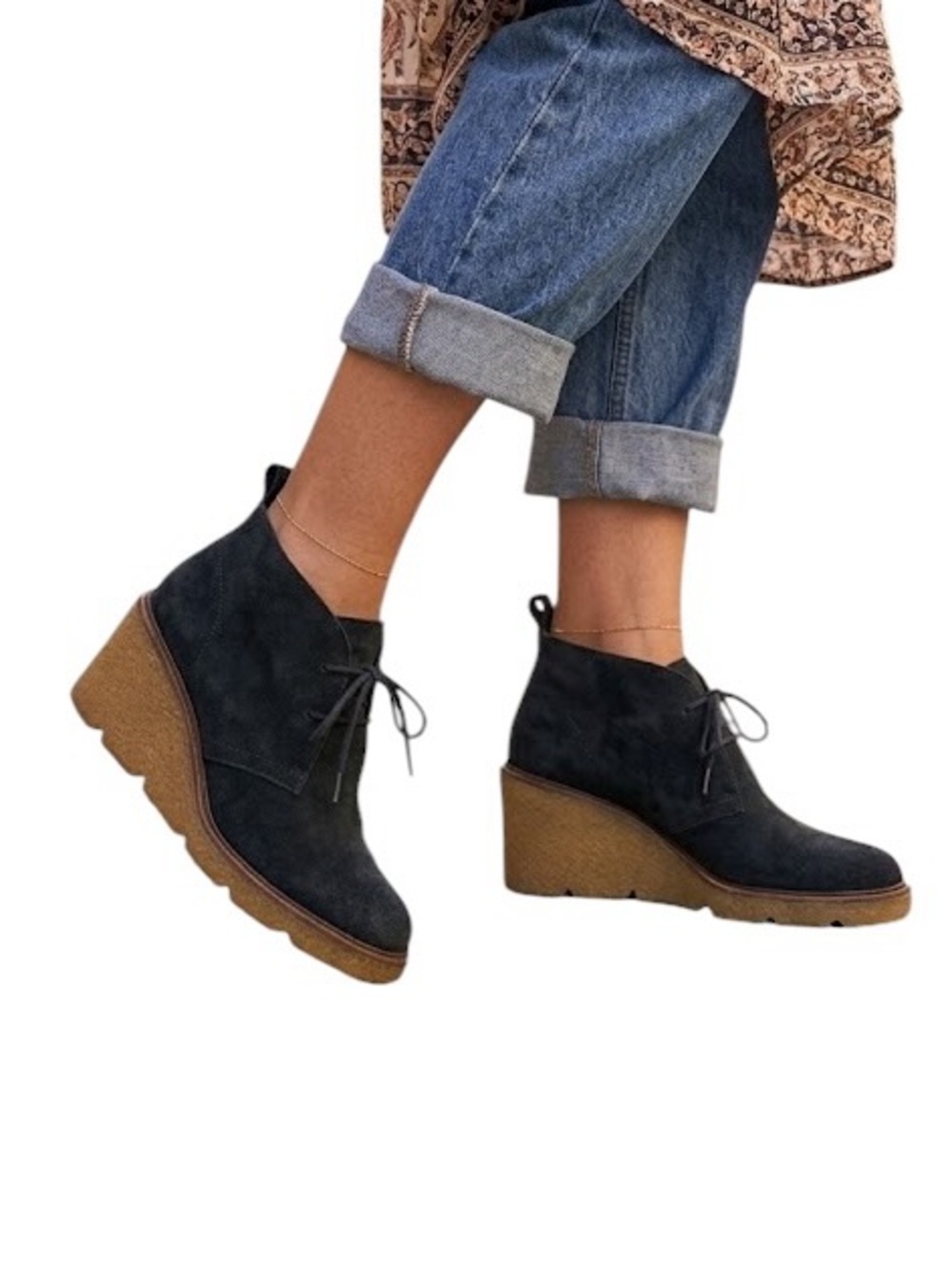 Clark’s Clarkford Suede Wedge Booties with Tan Sole